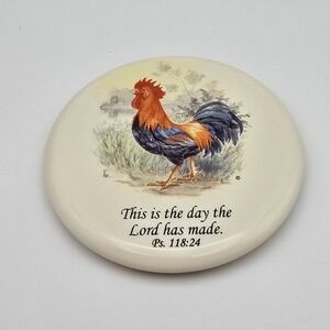 Vtg Ceramic Rooster Refrigerator Magnet Religious Scripture Home & Garden Party
